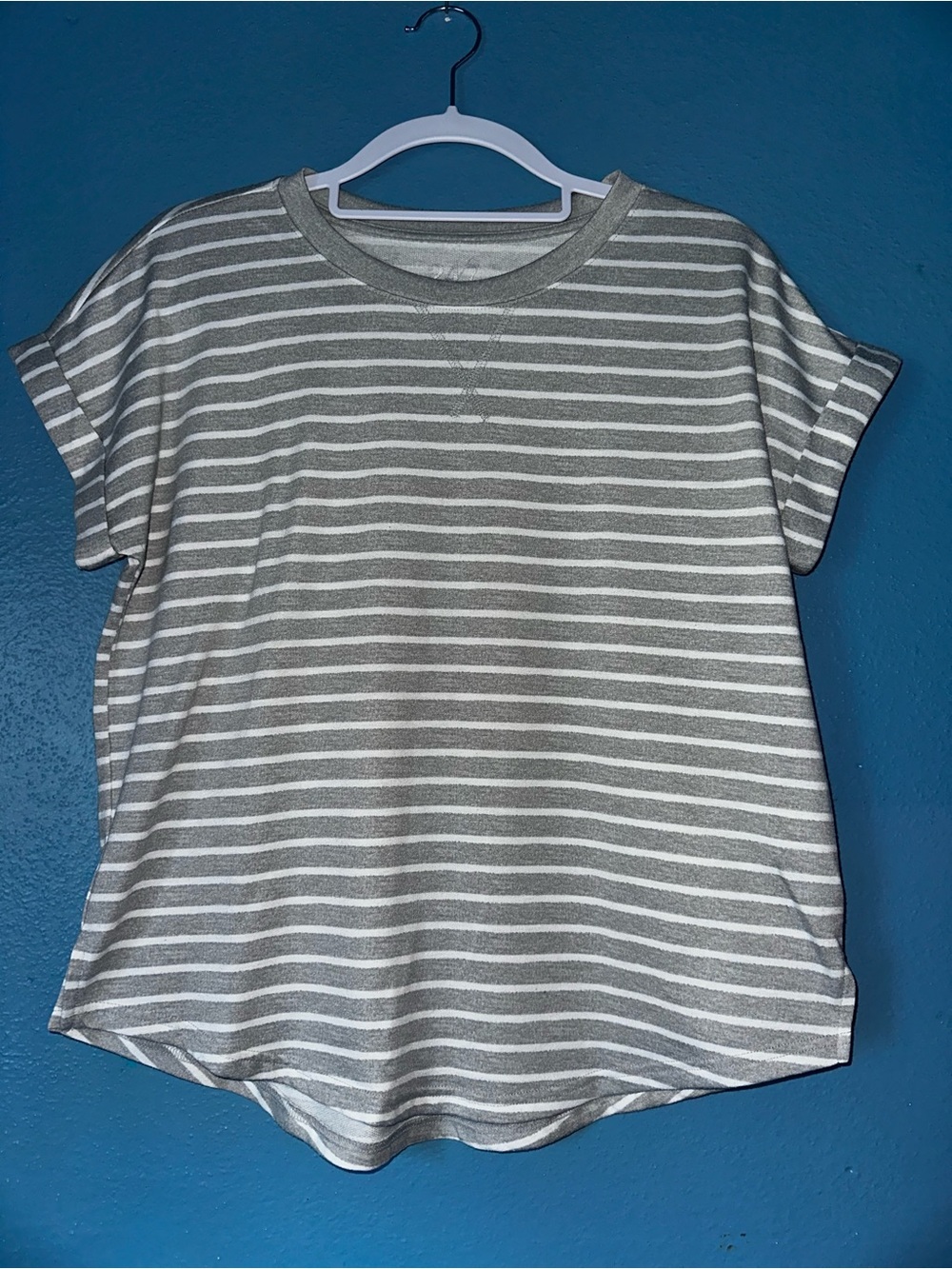 Gray and White Striped Crewneck Women's Tee